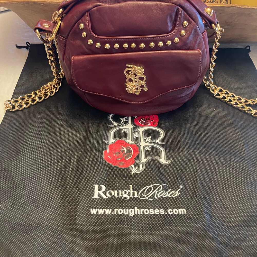 Rough Roses Oxblood Crossbody Bag with Gold Chain
